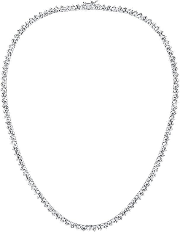 Gemsme 4mm Tennis Necklaces for Women - 3 Prong 18K White Gold Plated Round Cubic Zirconia Classi... | Amazon (US)