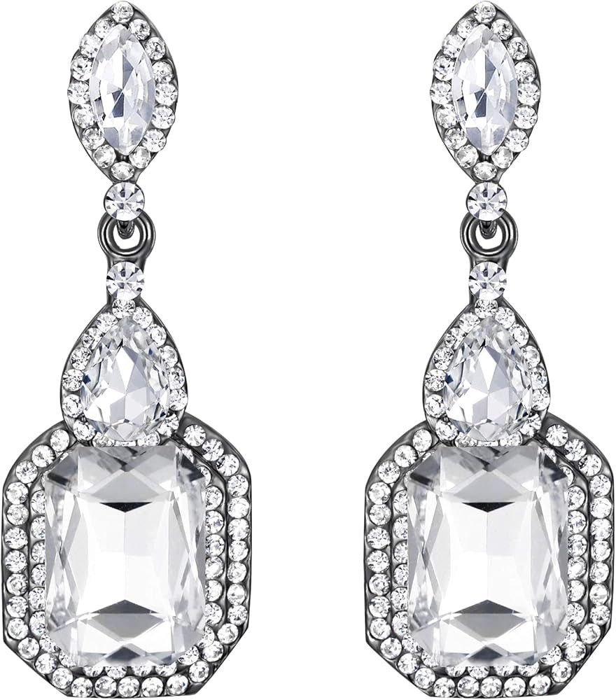 BriLove Women's Wedding Bridal Crystal Emerald Cut Infinity Figure 8 Chandelier Dangle Earrings | Amazon (US)