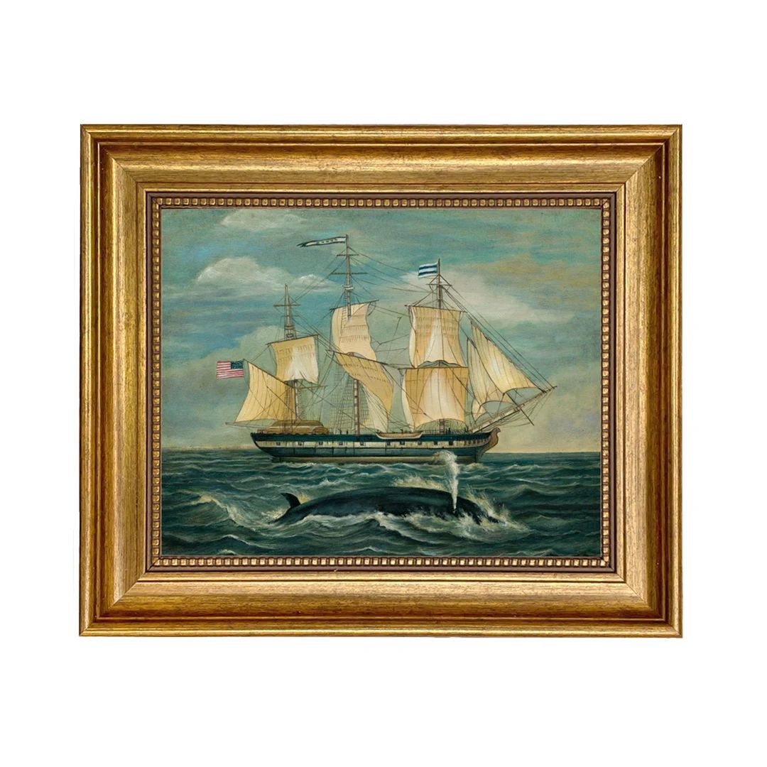 American Whaling Ship With Sperm Whale Framed Oil Painting Print on Canvas in Antiqued Gold Frame... | Etsy (US)