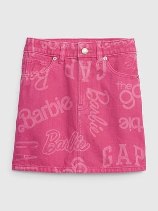 Gap × Barbie™ Kids High Rise Logo Denim Skirt with Washwell | Gap (CA)