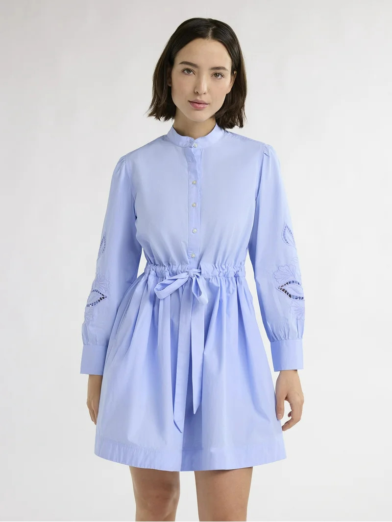 Free Assembly Women’s Cotton Tie Front Mini Dress with Long Sleeves, Sizes XS-XXXL | Walmart (US)