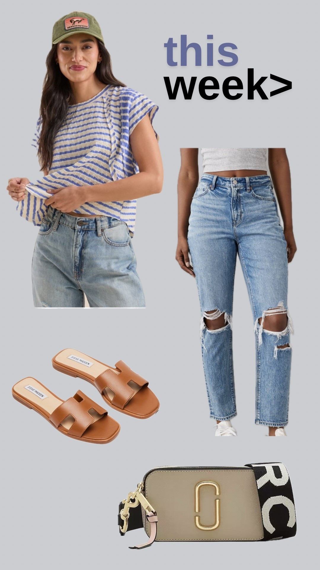 Easy, breezy summer uniform ☀️🧢
Laid-back + cute with zero effort = my kind of vibe.
📦 Linked it all on LTK—from this striped muscle tee to the perfect ripped jeans, comfy slides & that Marc Jacobs crossbody you’ll carry with everything.

#LTKStyleTip #LTKFamily