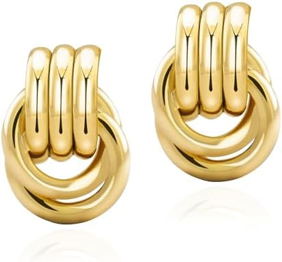 Chunky Gold Knot Earrings Statement Earrings for Women Gold Plated Dupes Geometric Dangle Earring... | Amazon (US)