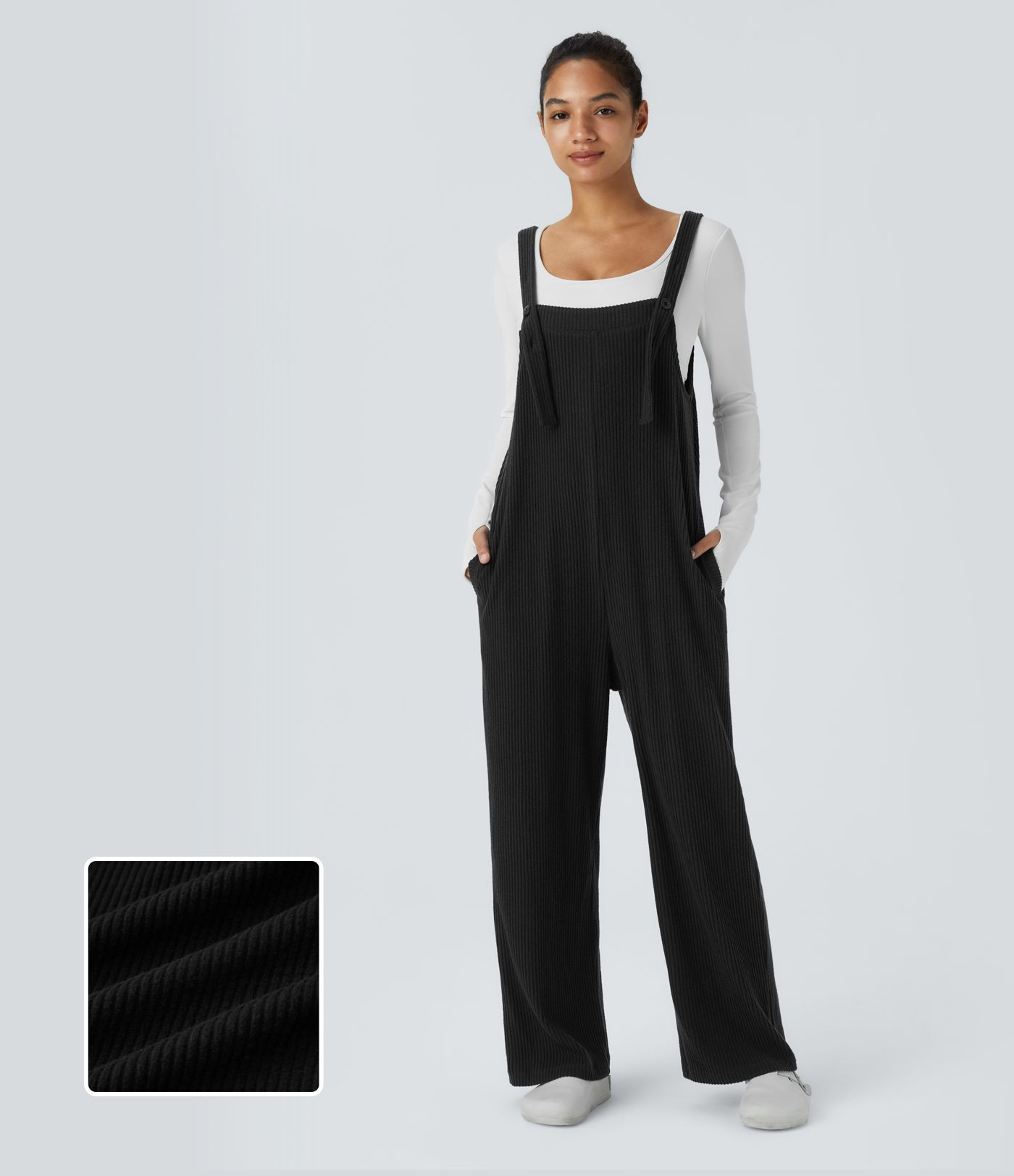 Women’s Ribbed Knit Pocket Casual Overalls - Halara | HALARA