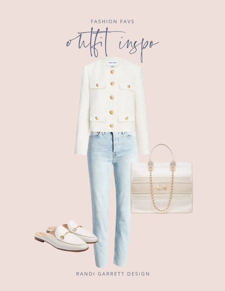 White gold blazer straight jeans white gold mules white pearl tote 

#LTKunder100 #LTKshoecrush #LTKstyletip
