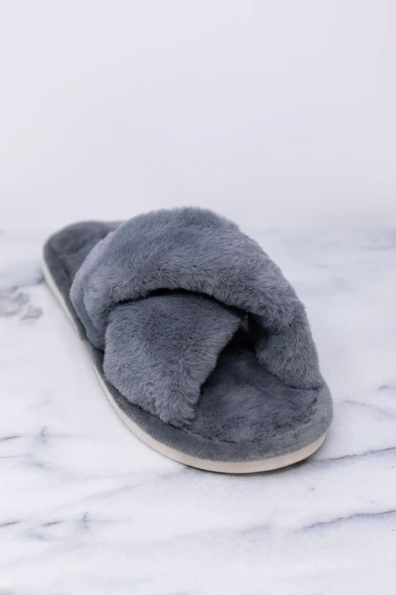 Dreaming Of Winter Grey Fuzzy Slippers | The Pink Lily Boutique