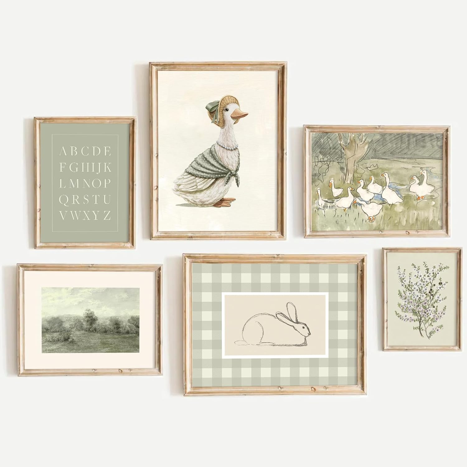 Vintage Nursery Wall Art Kids Canvas Poster Baby Room Wall Decor Sage Green Duck Wall Art Bunny P... | Amazon (US)