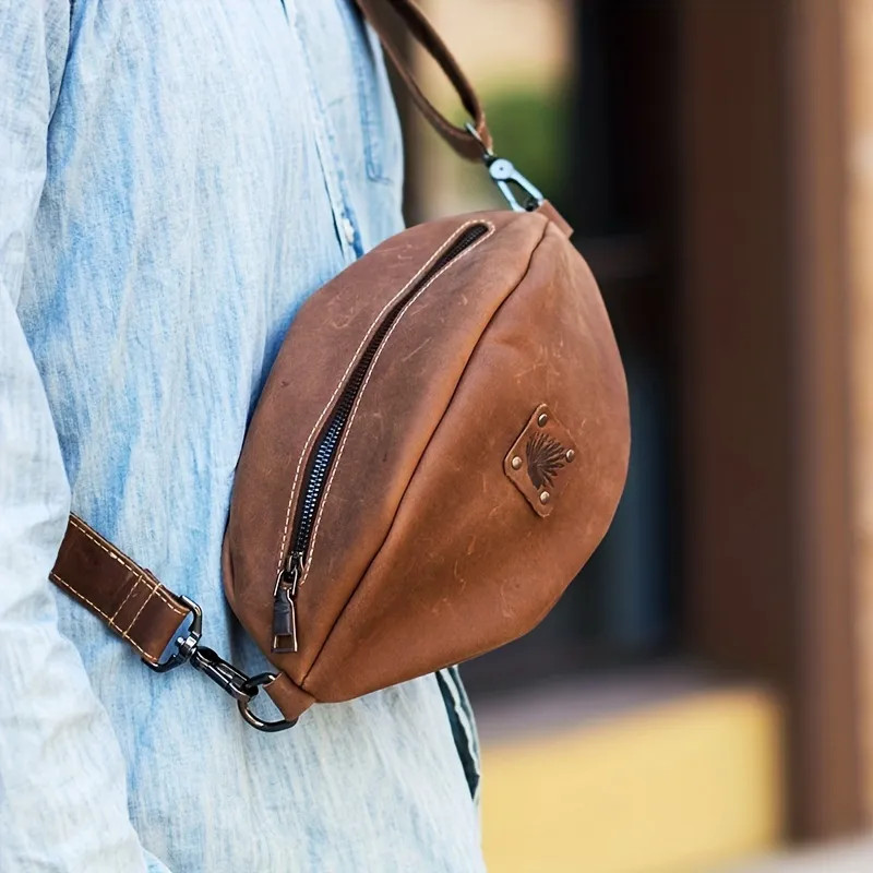 Cowhide New Rugby Bag Men's Retro Crossbody Small Bag Genuine Leather Shoulder Bag Casual Chest B... | Temu Affiliate Program