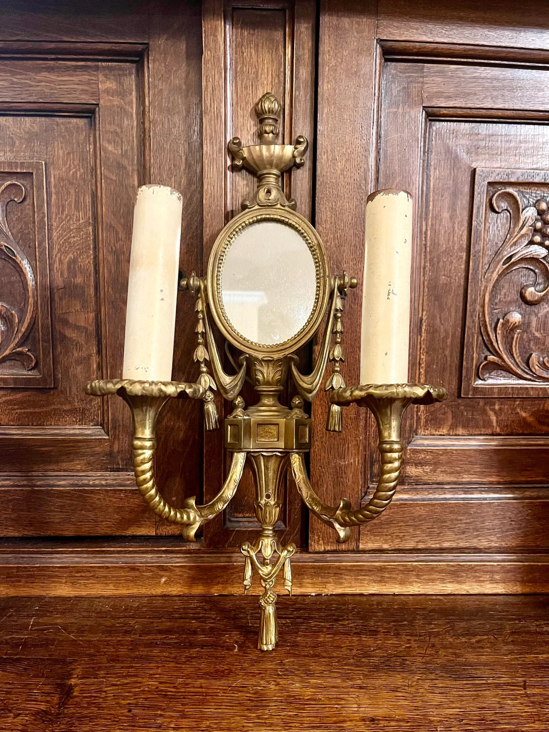 Antique French Style Mirror Light Fixture Wall Sconce Gilt Brass Two Arm | Etsy (US)