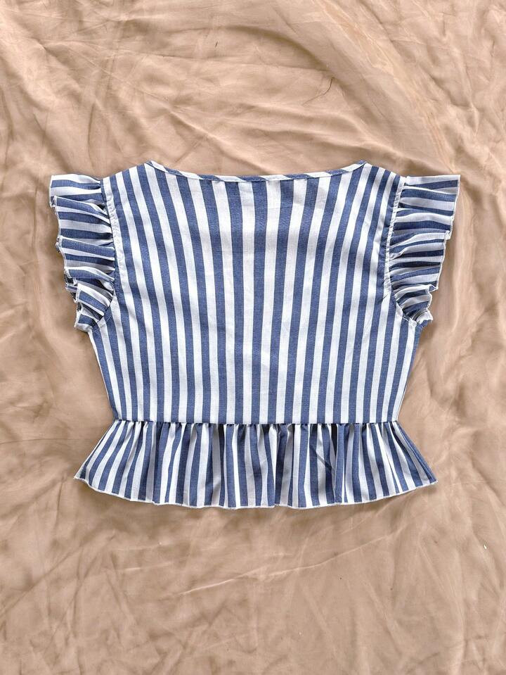 Soleia Striped Ruffle Armhole Asymmetrical Peplum Top | SHEIN