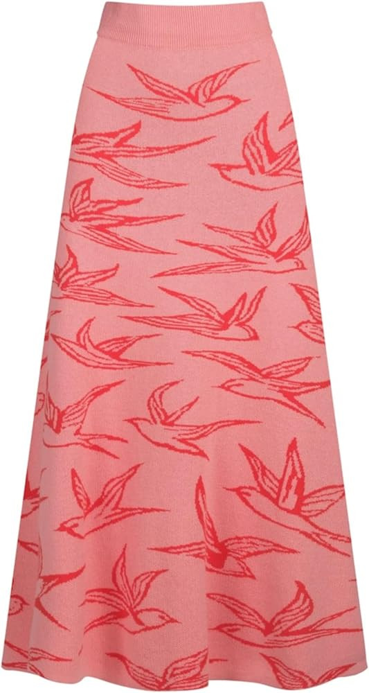 OXKnit Knittd Midi Skirts for Women, 1960s Mod Style Casual Retro Birds Pattern High Waist A Line... | Amazon (US)