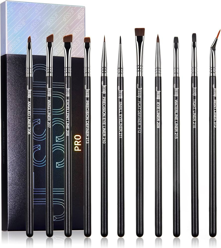 Jessup Eyeliner Brush Set, Professional Eye Liner Makeup Brushes 11pcs, Angled Flat Definer Ultra... | Amazon (US)