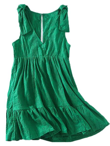 'Lyric' V-neck Cross Embroidered Green Mini Dress | Goodnight Macaroon