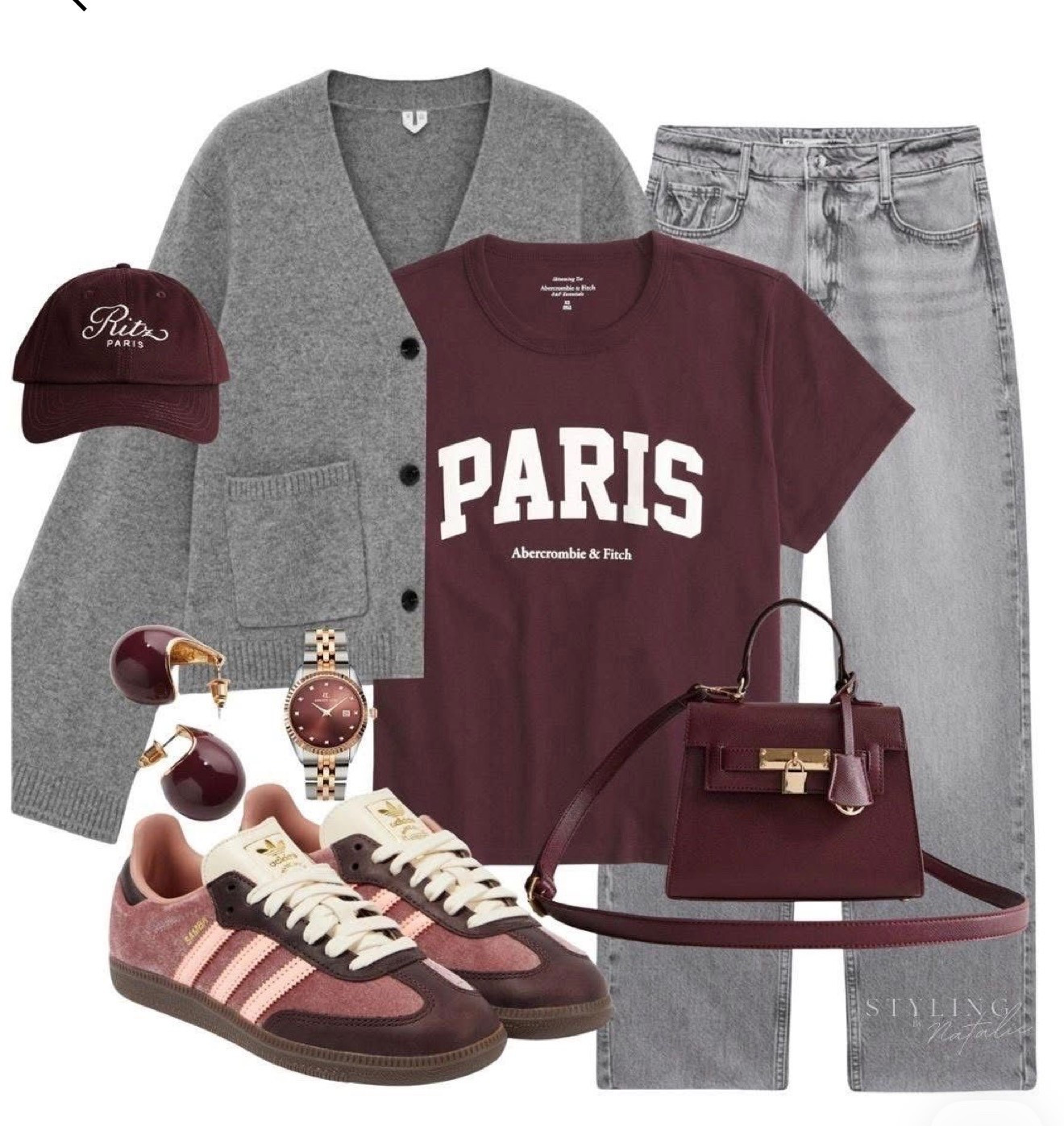 Burgundy meets grey elegance. 🩶🍷 The perfect blend of cozy and chic. 

Color Combo: Pair the burgundy with dark grey or light grey for a sophisticated contrast. Complete the look with comfortable sleek sneaker!

#ParisianStyle #stylespo #traveloutfit #casual #chicstyle 

#LTKU #LTKootd