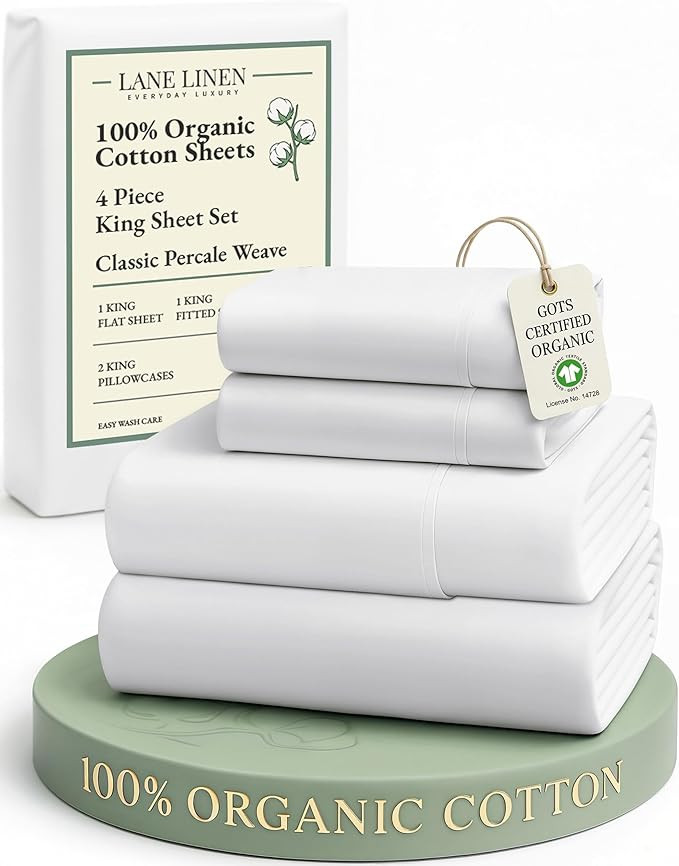 LANE LINEN 100% Organic Cotton King Size Sheets Set, Soft & Comfy All Season Breathable Sheets Ki... | Amazon (US)