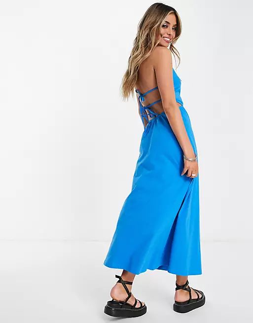 ASOS DESIGN halter maxi dress with open back in bright blue | ASOS (Global)