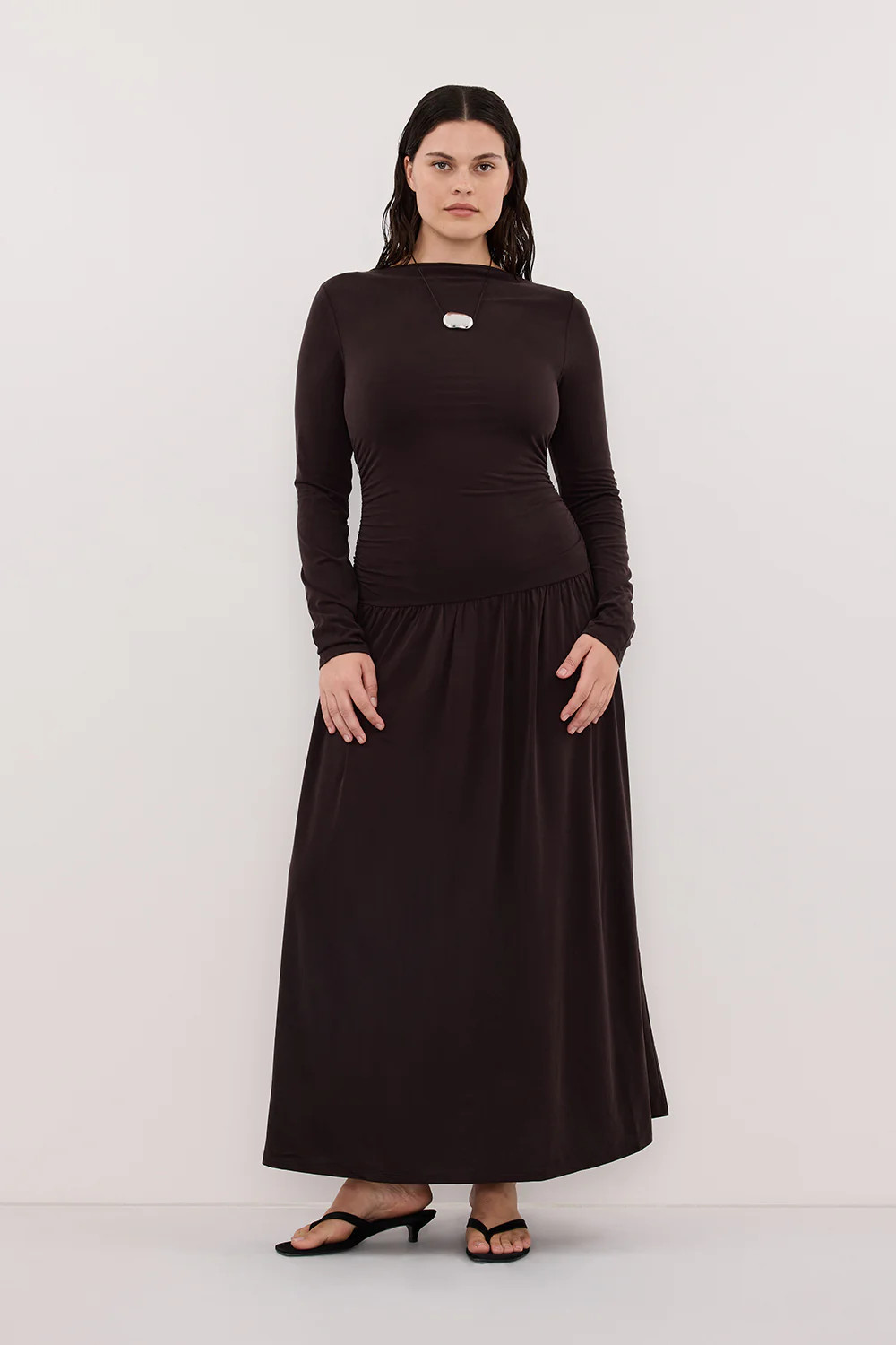 MEG BURNT CHOC SLEEVED MIDI DRESS | DISSH