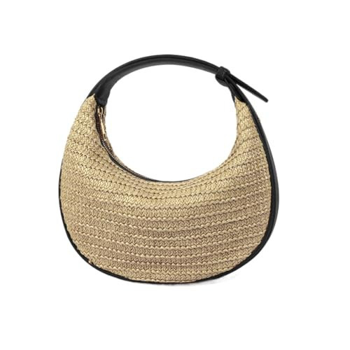 Trendy crescent shoulder bag for women Vegan Leather Trendy Crossbody Clutch Hobo Handbag Adjustable Strap (straw black) | Amazon (US)