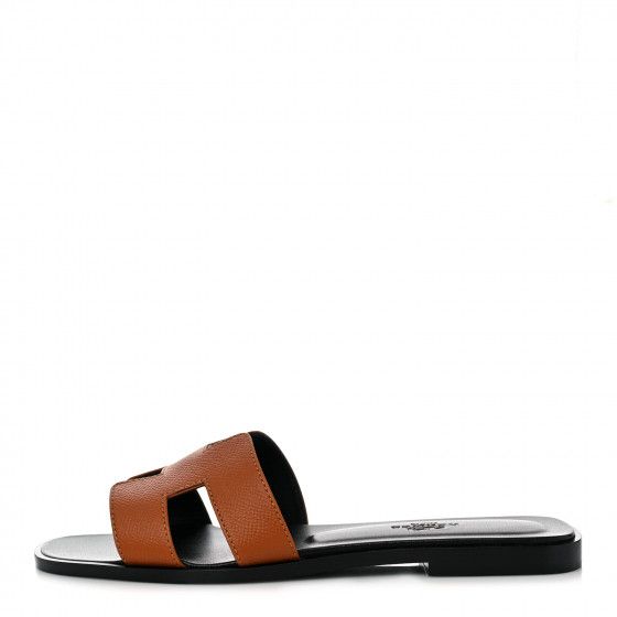 HERMES Epsom Oran Sandals 37 Gold | Fashionphile