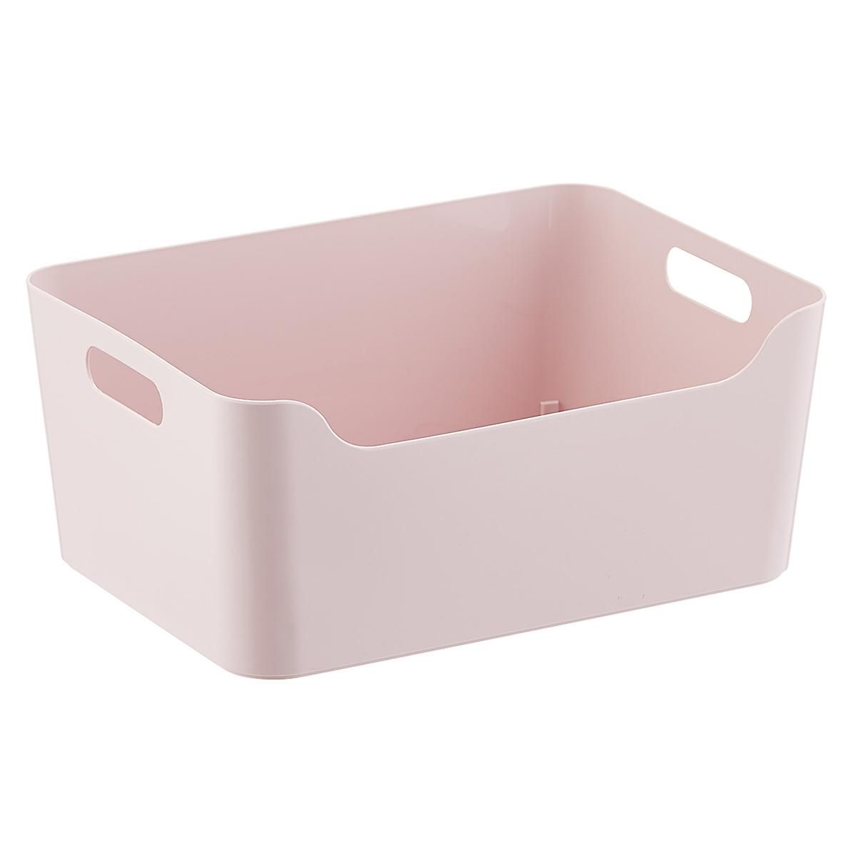 Medium Plastic Storage Bin w/ Handles Soft Pink | The Container Store