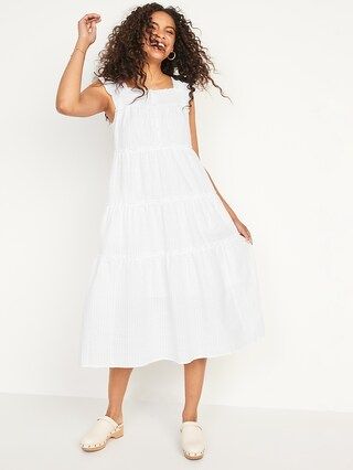 Flutter-Sleeve Printed Tiered Smocked Midi Swing Dress for Women | Old Navy (CA)