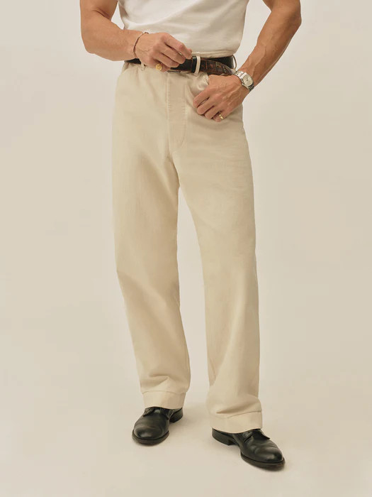 Seeded Natural Herringbone Twill Full Saddle Field Pant | Buck Mason | Buck Mason