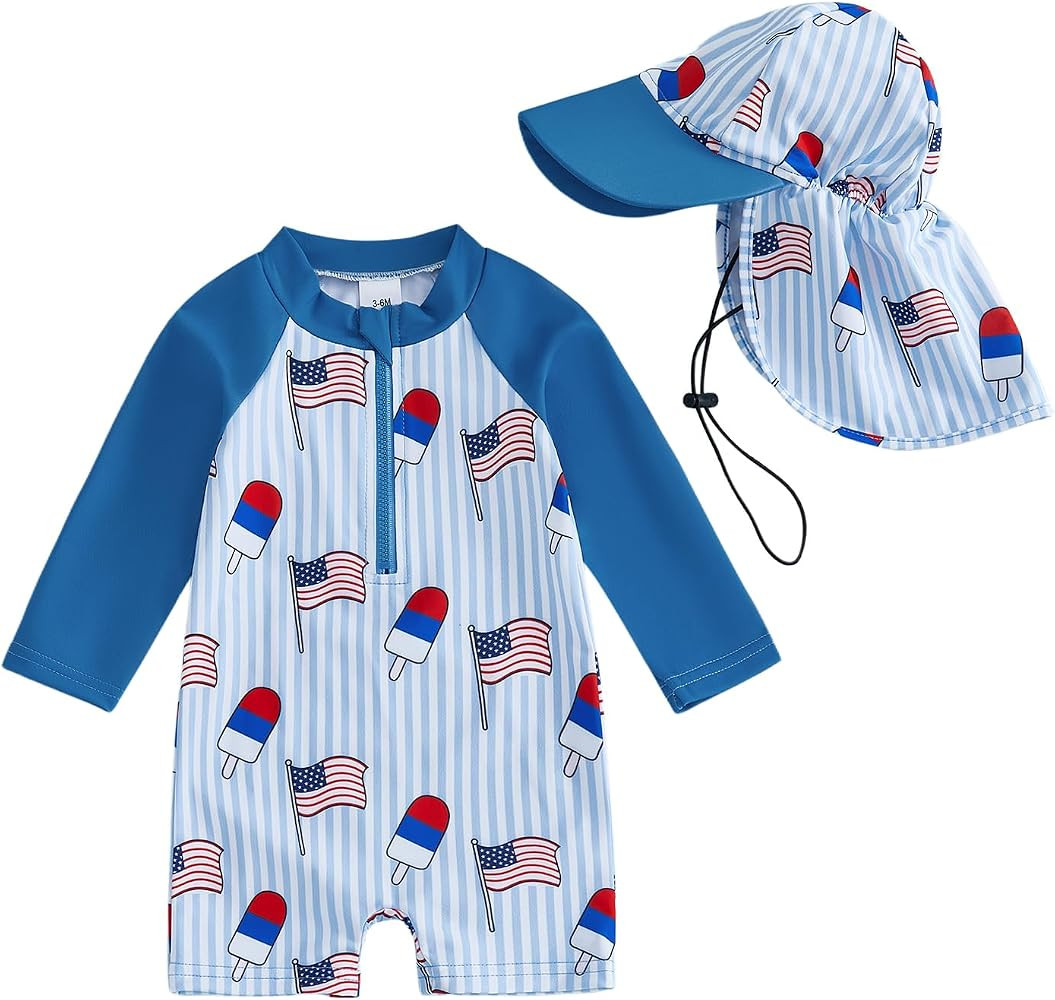 Baby Boy Girl Swimsuit One Piece Short Sleeve Rash Guard Zipper Swimwear Toddler Bathing Suit Inf... | Amazon (US)