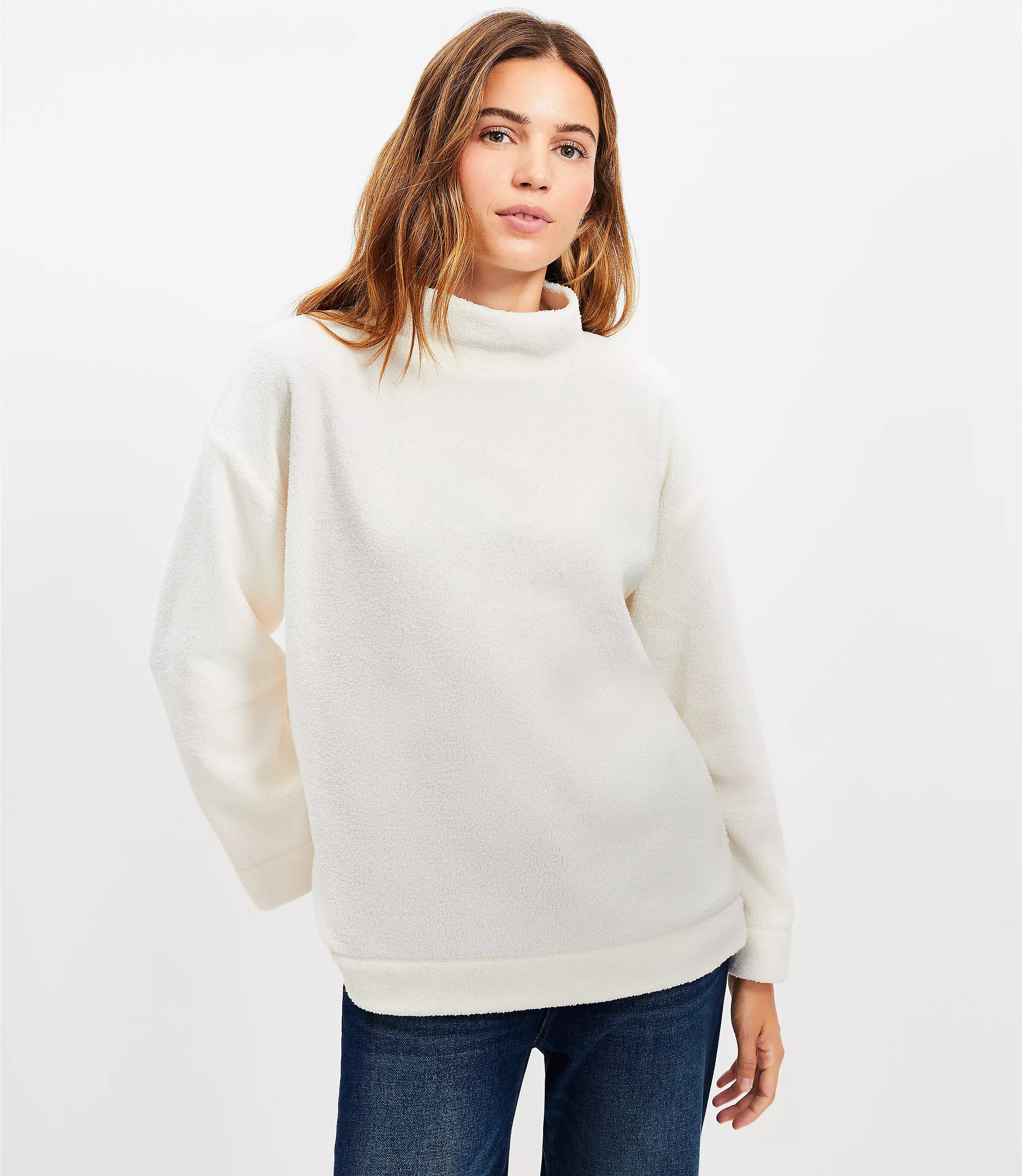 Sherpa Mock Neck Tunic Top | LOFT