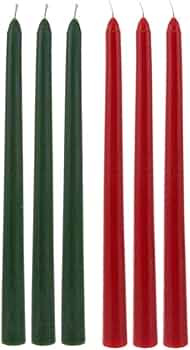Mega Candles 6 pcs Unscented Festive Green and Red Taper Candle, 10 Inch x 5/8 Inch, Home Décor,... | Amazon (US)