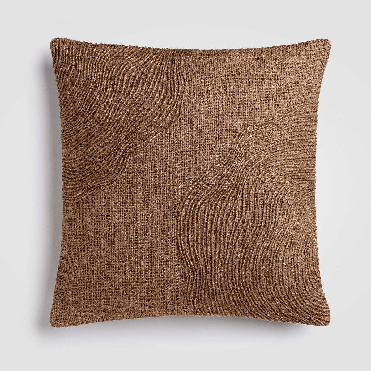 Jute Terrain 18" x 18" Decorative Pillow, Brown Cotton with Jute Embroidery | Target