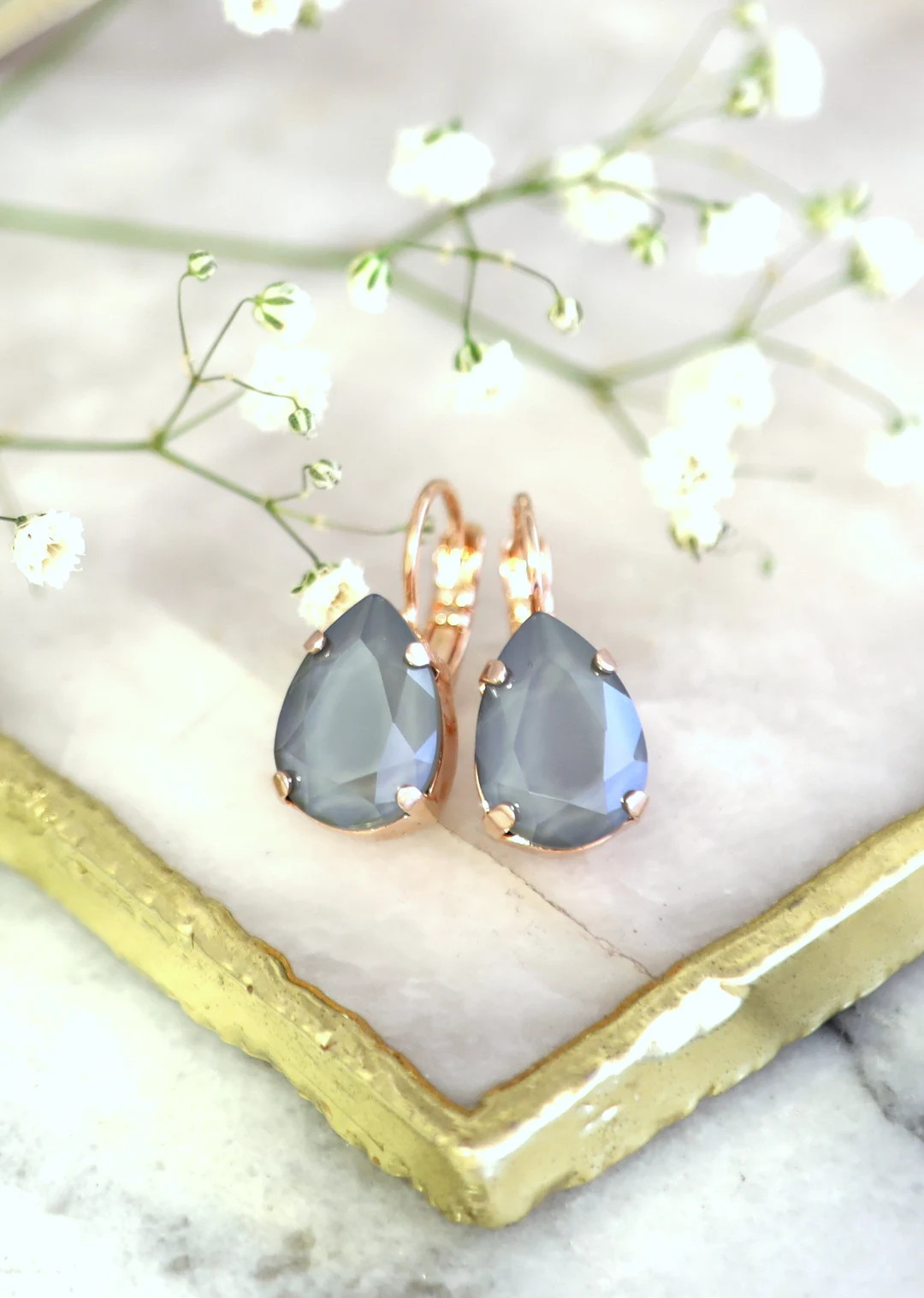 Gray Drop Earrings, Bridal Gray Crystal Earrings, Gray Dove Drop Earrings, Bridesmaids Earrings, ... | Etsy (US)