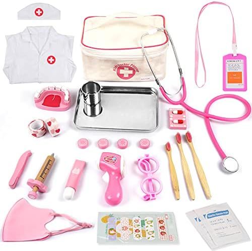EFOSHM Play Doctor Kit for Kids, 32 Pieces Toy Medical Kit with Stethoscope, Coat, Doctor Pretend Pl | Amazon (US)
