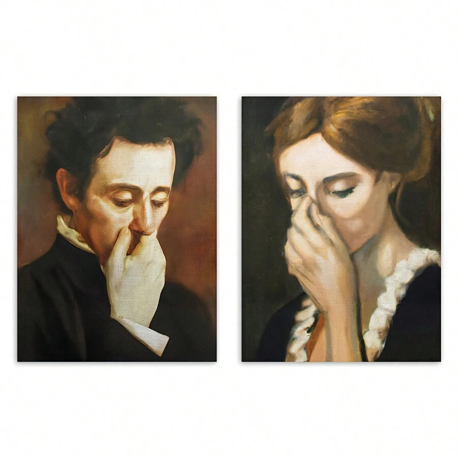 2pcs Unframed Funny Bathroom Canvas Wall Art, Lady Classical Painting Vintage Wall Art, Toilet Hu... | SHEIN