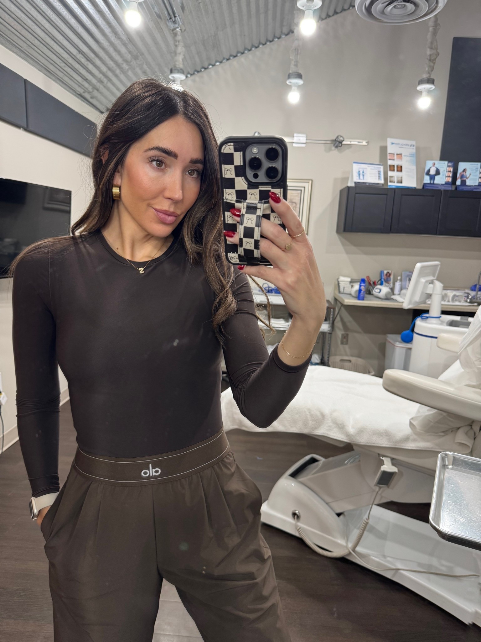 Brown trousers. Alo trousers. Alo. Aerie. Aerie brown long sleeves. Casual outfit. 

#LTKmomlife #LTKWorkwear #LTKootd