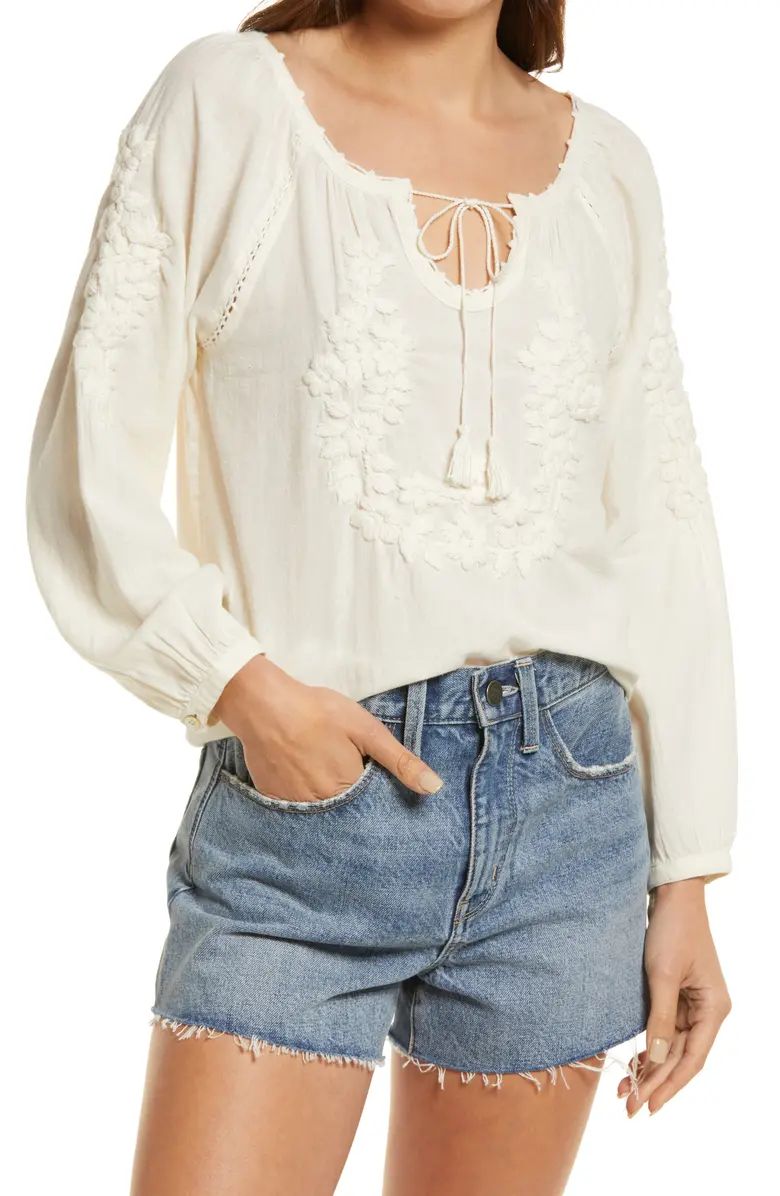 Brand Botanica Embroidered Organic Cotton Peasant Top | Nordstrom