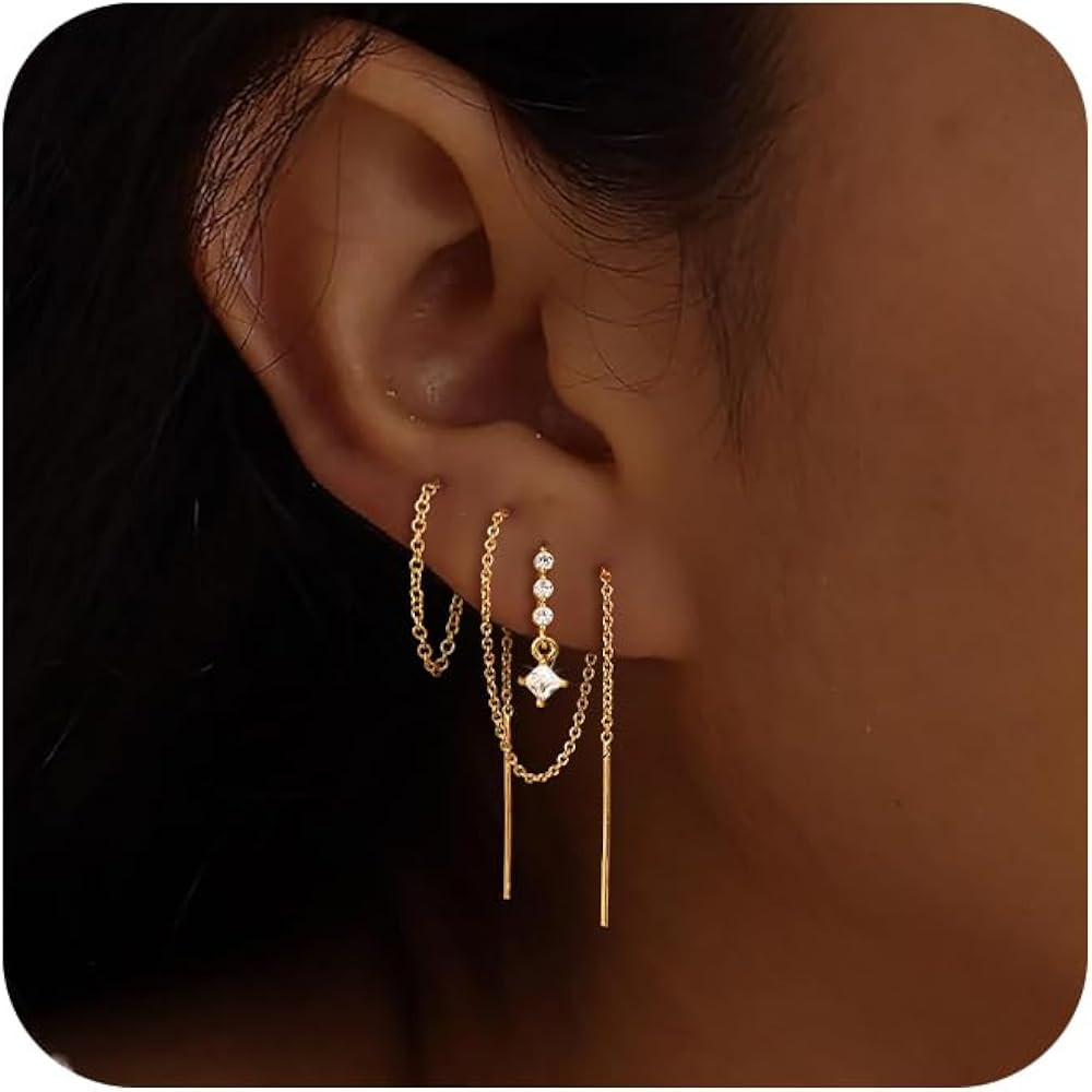 CHESKY Dangle Earrings for Women Trendy, Dainty 14K Gold Plated Chain Earrings for Womens Simple ... | Amazon (US)