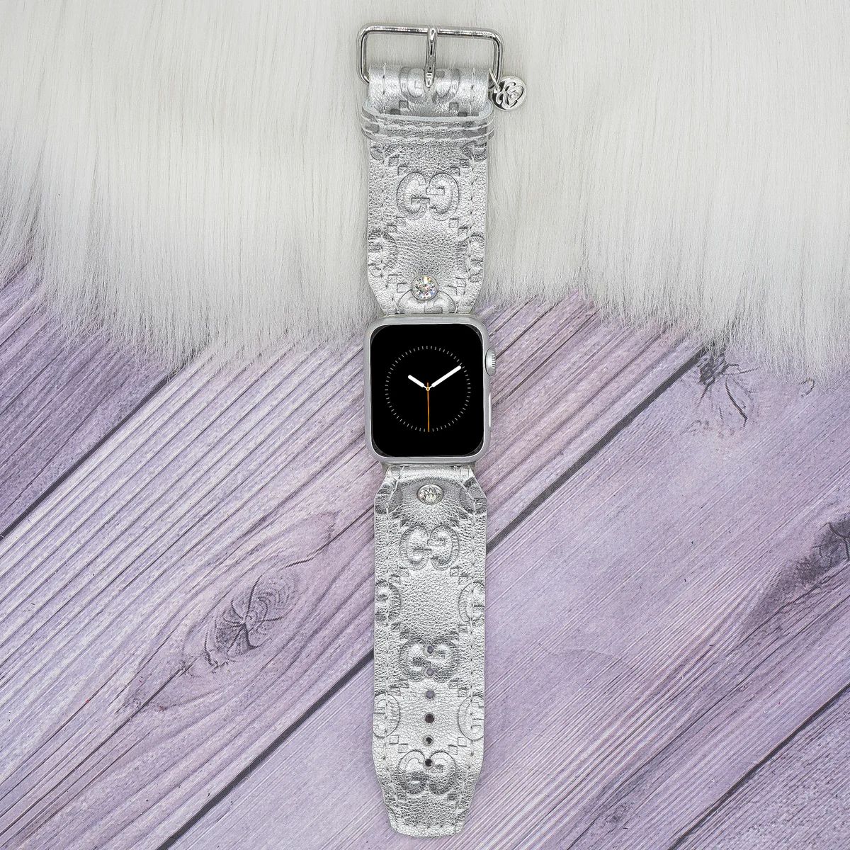 Limited Edition Sivella Band in Upcycled Gucci Metallic Silver Guccissima with White Edge Paint | Spark*l