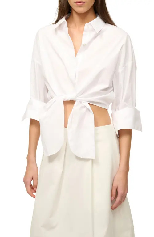 STAUD Lisa Tie Front Shirt in White at Nordstrom, Size Large | Nordstrom