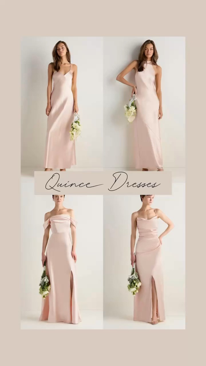 Pale blush pink stretch satin dresses @Quince $80.

Bridesmaid dresses, bridal party dresses, affordable bridesmaids attire, maid of honor dresses, long pink dresses.

#LTKWedding #LTKSeasonal