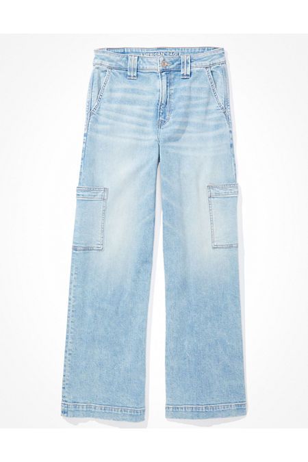 AE Dreamy Drape Stretch Super High-Waisted Cargo Baggy Wide-Leg Jean | American Eagle Outfitters (US & CA)