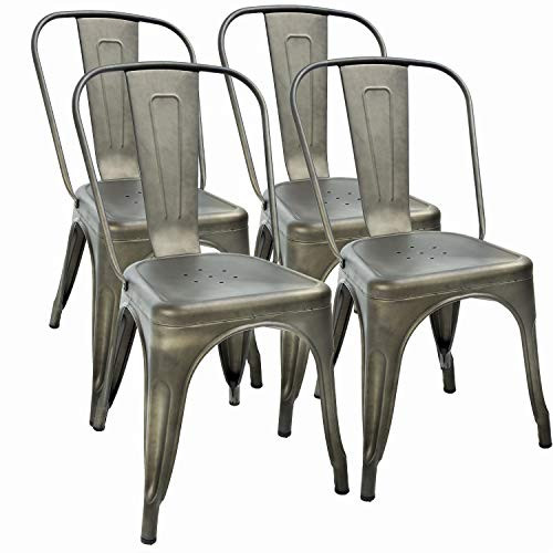 Metal Dining Chairs Set of 4 Indoor Outdoor Chairs Patio Chairs 18 Inch Seat Height Metal Restaurant | Amazon (US)
