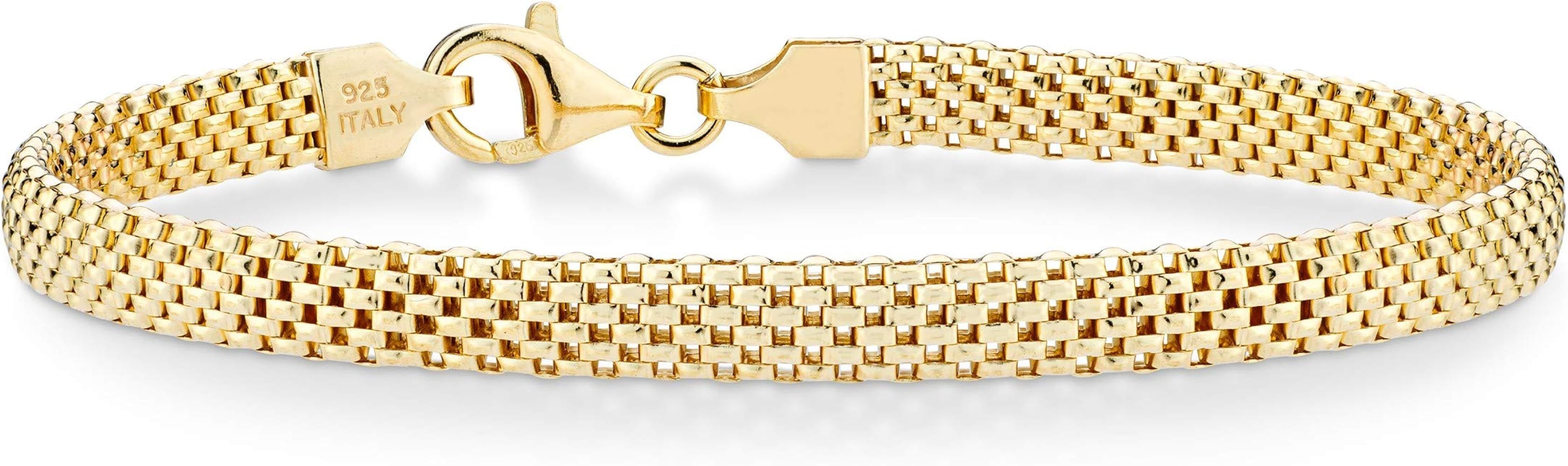 Miabella 18K Gold Over Sterling Silver Italian 5mm Mesh Link Chain Bracelet for Women 6.5, 7, 7.5... | Amazon (US)