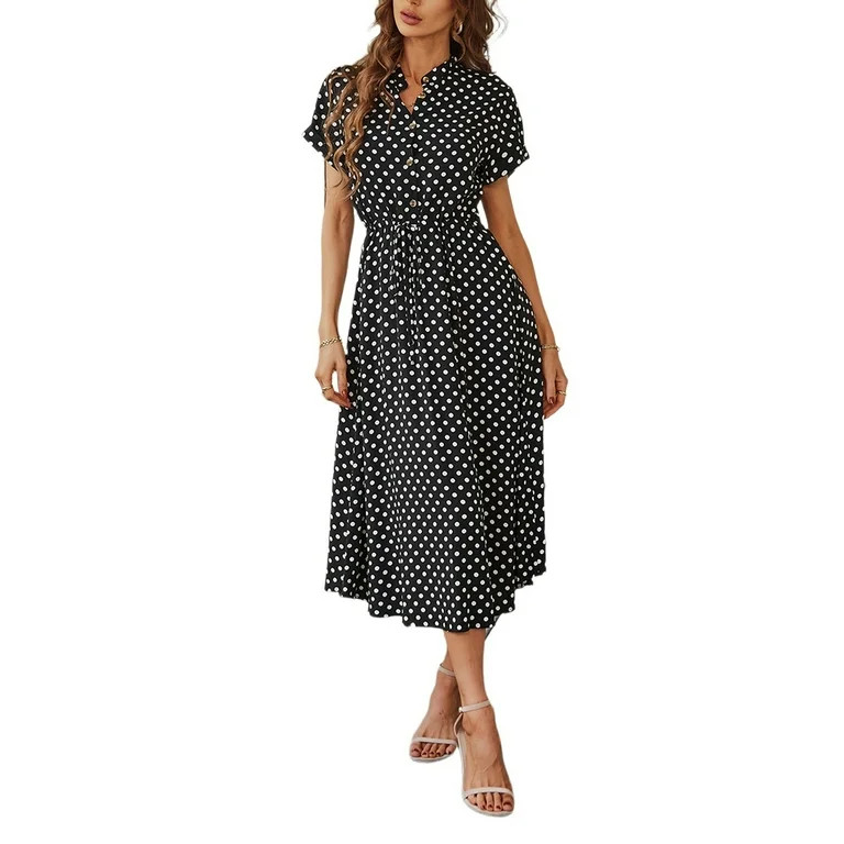 Clearance Chiclily Women's Summer Dresses Casual T Shirt Dresses Grey Sakura Large Short Sleeve F... | Walmart (US)