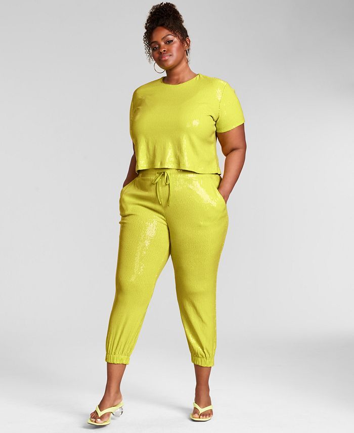 Nina Parker Trendy Plus Size Sequin Cropped Top & Joggers, Created for Macy's & Reviews - Plus Si... | Macys (US)
