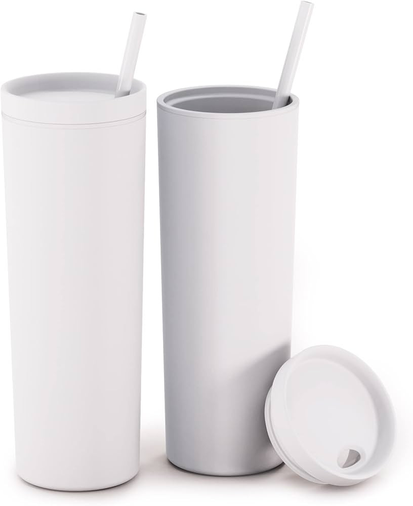 Maars Skinny Acrylic Tumbler with Lid and Straw | 18oz Premium Insulated Double Wall Plastic Reus... | Amazon (US)