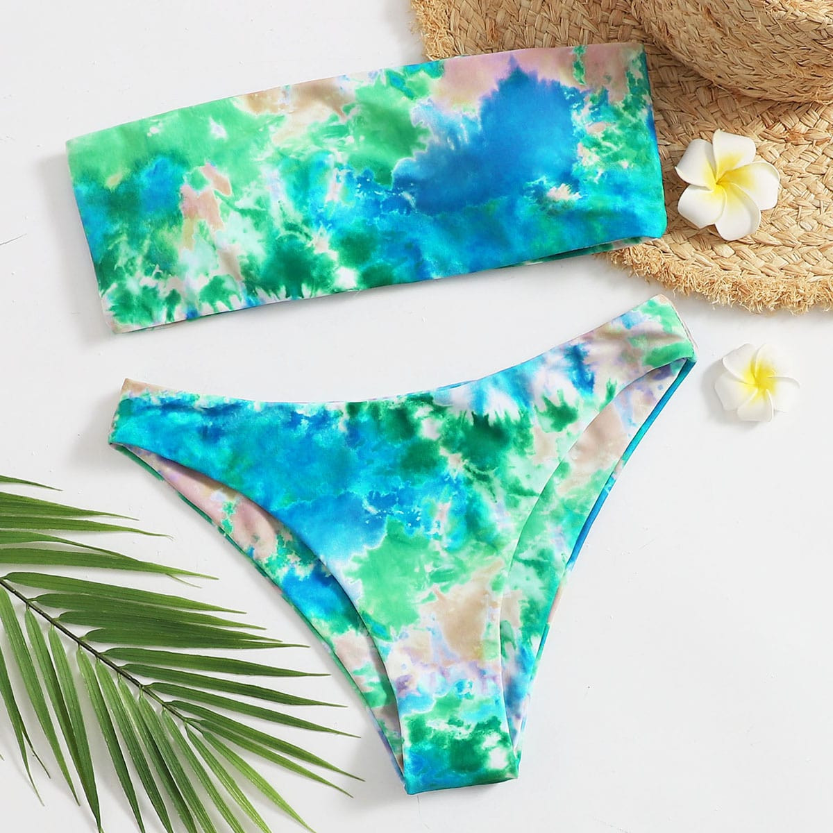 Tie Dye Bandeau Bikini Swimsuit | SHEIN