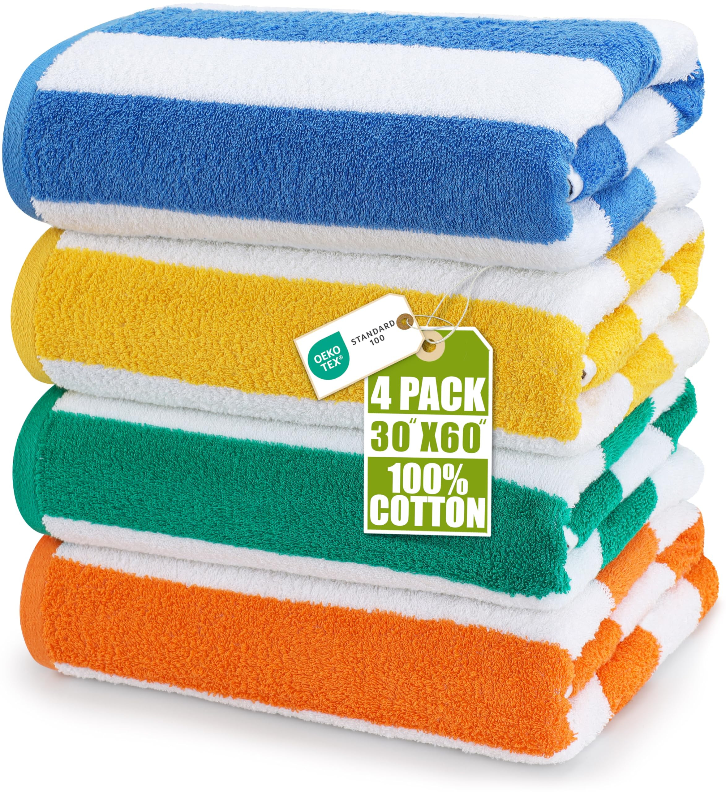 Utopia Towels Pack of 4 Cabana Beach Towels, Oversized 30 x 60 Inches Cotton Beach Towel Set, Smo... | Amazon (US)