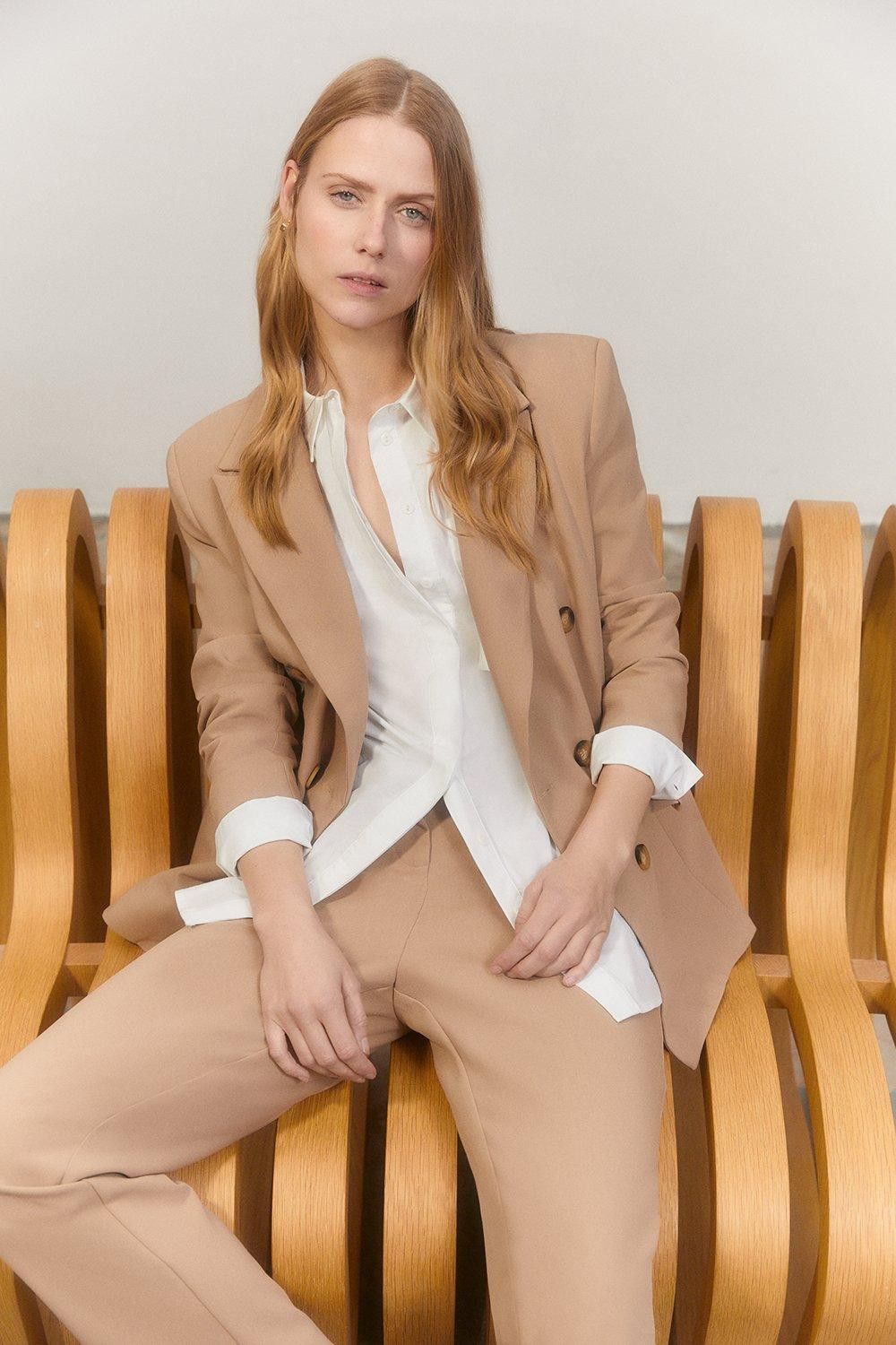 Jackets & Coats | Rachel Stevens Stretch Crepe Double Breasted Longline Blazer | Oasis | Oasis UK & IE
