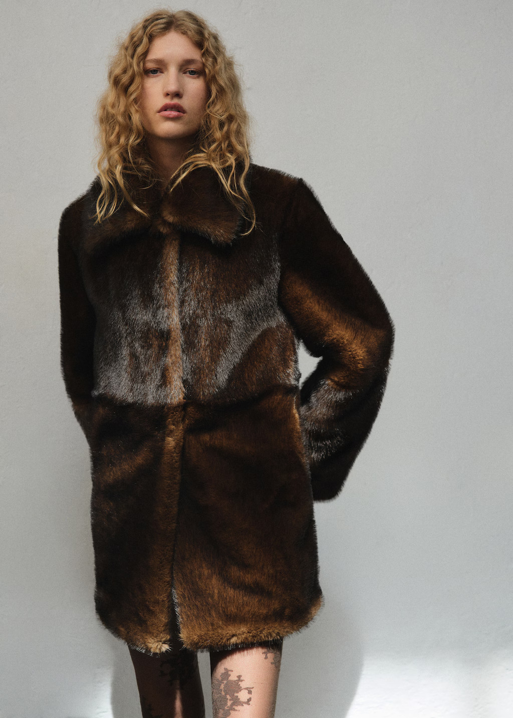 Faux-fur coat with shirt collar | Mango (US/MX/AU)