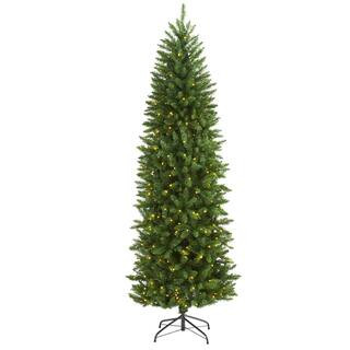 7 ft. Pre-Lit Slim Green Mountain Pine Artificial Christmas Tree with 300 Clear LED Lights | The Home Depot